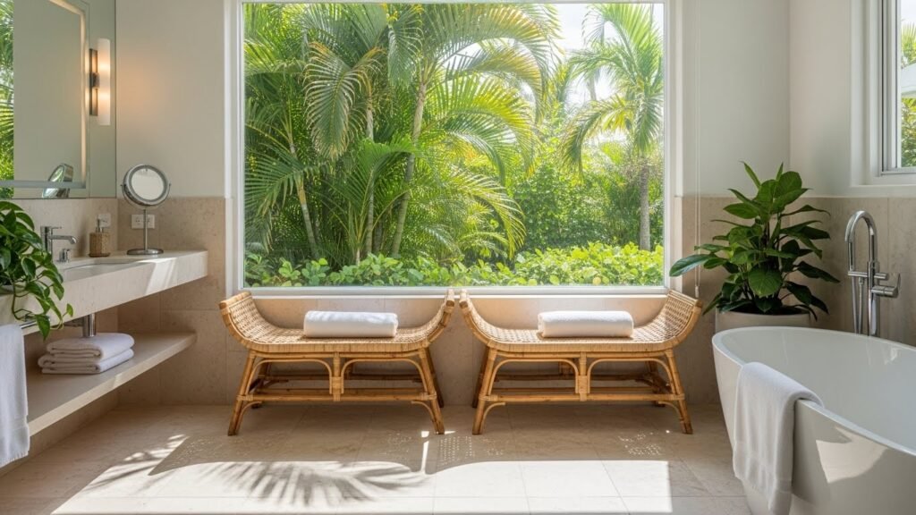 Woven Rattan Benches for a Tropical Touch